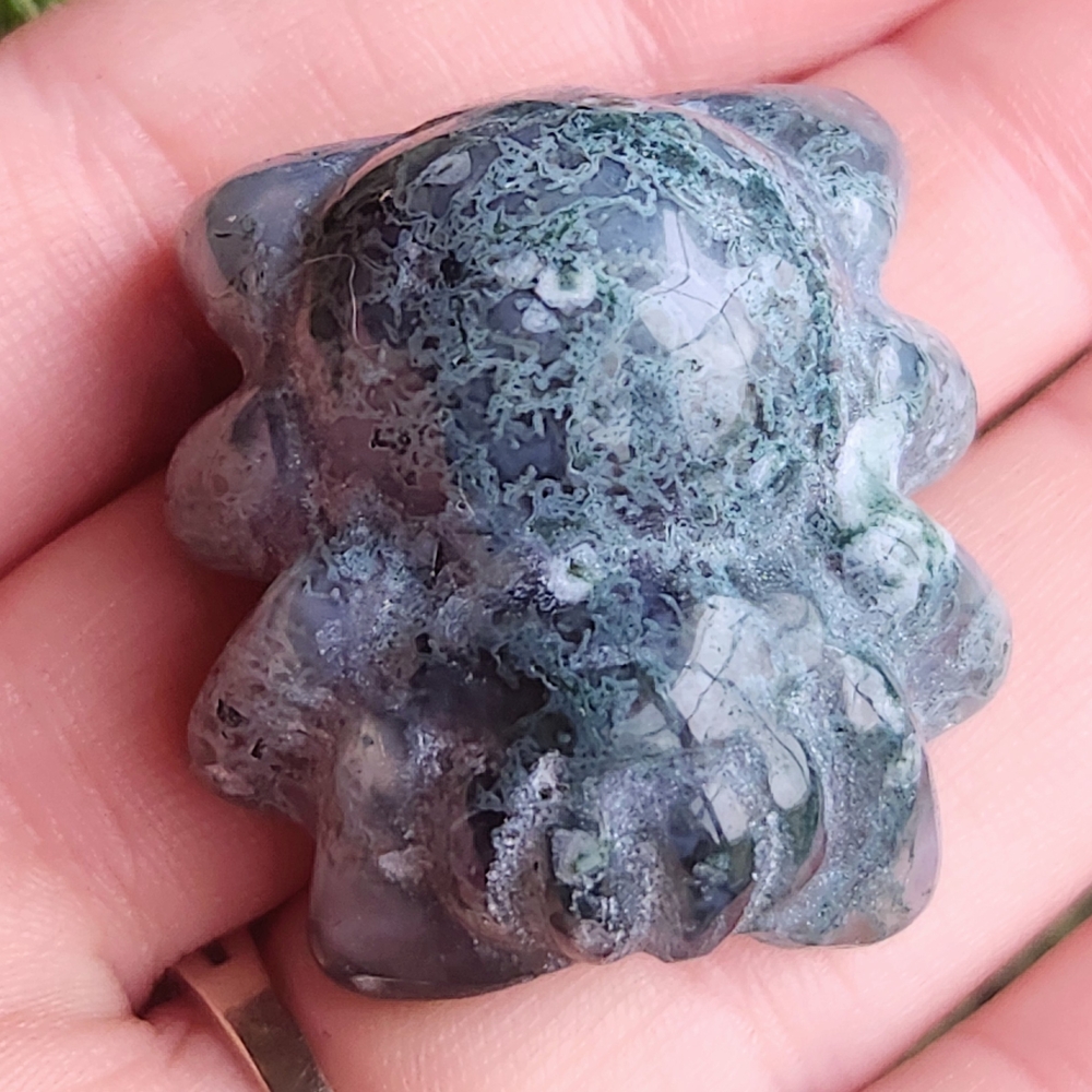 Moss Agate Spider Crystal Carving